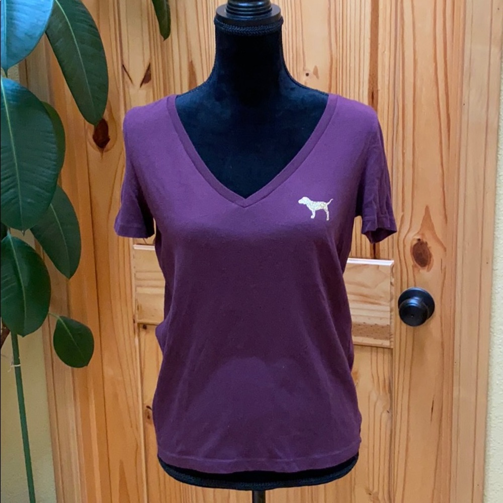 PINK sparkle dog V neck tee